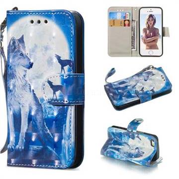 Ice Wolf 3D Painted Leather Wallet Phone Case for iPhone SE 5s 5