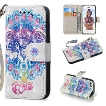 Colorful Elephant 3D Painted Leather Wallet Phone Case for iPhone SE 5s 5