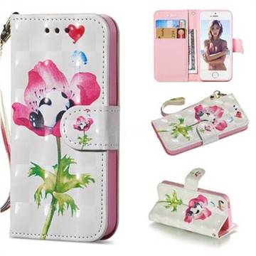 Flower Panda 3D Painted Leather Wallet Phone Case for iPhone SE 5s 5