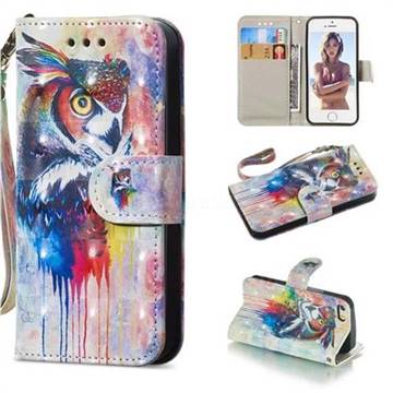 Watercolor Owl 3D Painted Leather Wallet Phone Case for iPhone SE 5s 5