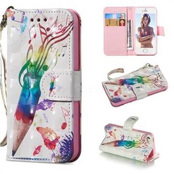 Music Pen 3D Painted Leather Wallet Phone Case for iPhone SE 5s 5