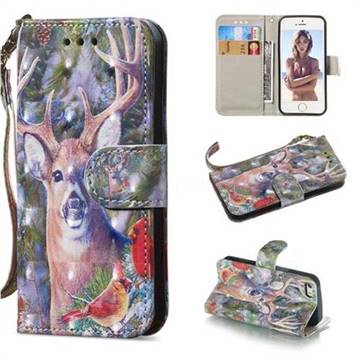 Elk Deer 3D Painted Leather Wallet Phone Case for iPhone SE 5s 5