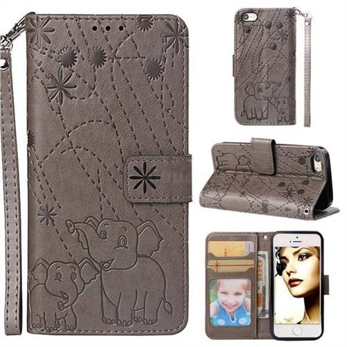 Embossing Fireworks Elephant Leather Wallet Case for iPhone SE 5s 5 - Gray