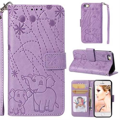 Embossing Fireworks Elephant Leather Wallet Case for iPhone SE 5s 5 - Purple