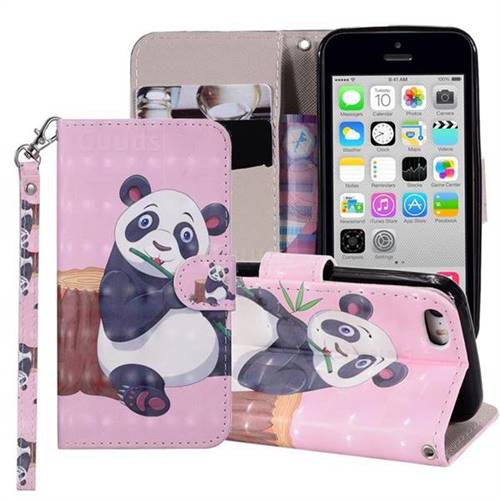Happy Panda 3D Painted Leather Phone Wallet Case Cover for iPhone SE 5s 5