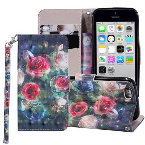 Rose Flower 3D Painted Leather Phone Wallet Case Cover for iPhone SE 5s 5