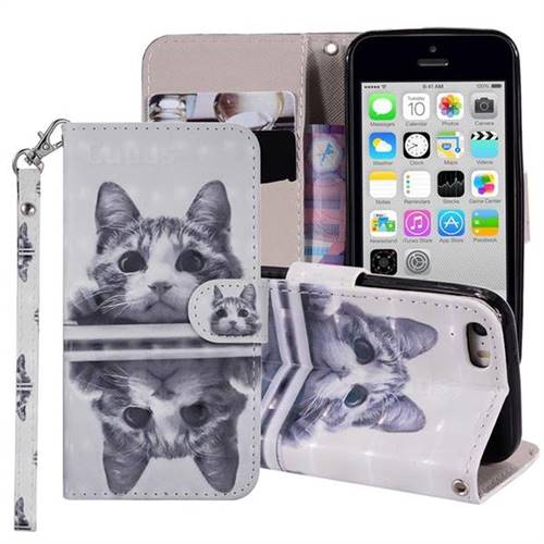 Mirror Cat 3D Painted Leather Phone Wallet Case Cover for iPhone SE 5s 5