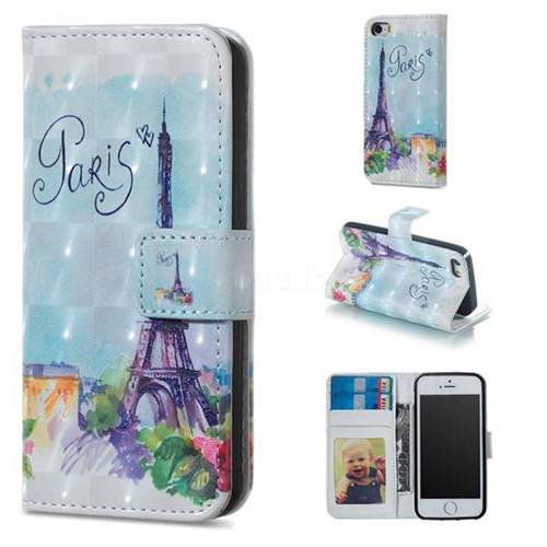 Paris Tower 3D Painted Leather Phone Wallet Case for iPhone SE 5s 5