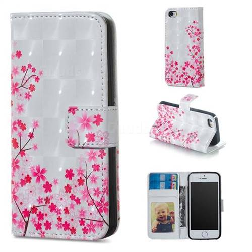 Cherry Blossom 3D Painted Leather Phone Wallet Case for iPhone SE 5s 5