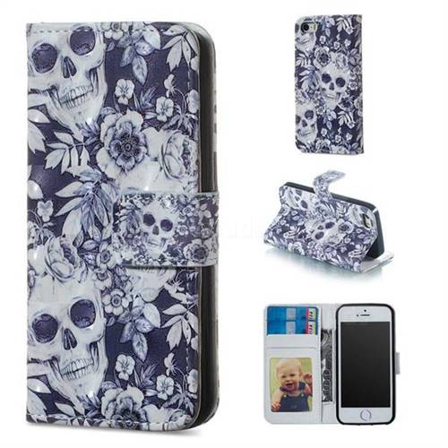 Skull Flower 3D Painted Leather Phone Wallet Case for iPhone SE 5s 5