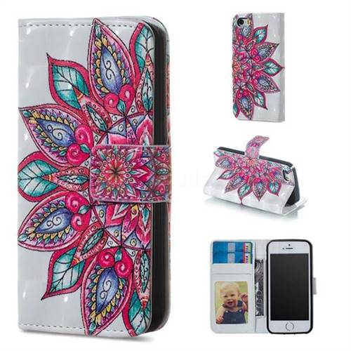 Mandara Flower 3D Painted Leather Phone Wallet Case for iPhone SE 5s 5