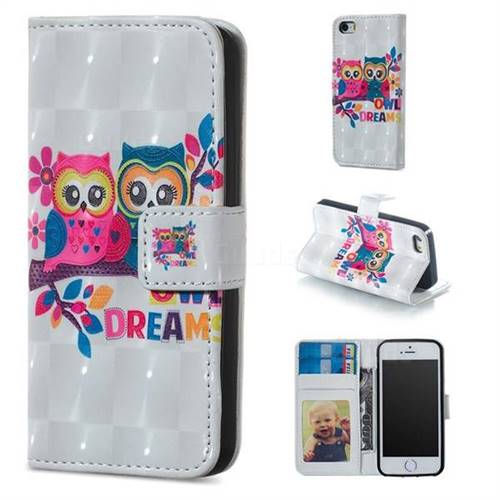 Couple Owl 3D Painted Leather Phone Wallet Case for iPhone SE 5s 5