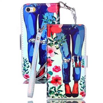 Jeans Flower Blue Ray Light PU Leather Wallet Case for iPhone SE 5s 5