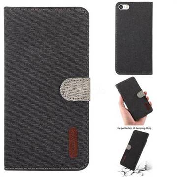 Linen Cloth Pudding Leather Case for iPhone SE 5s 5 - Black