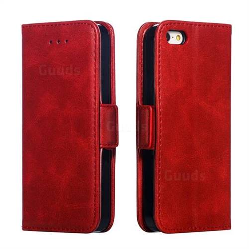 Retro Classic Calf Pattern Leather Wallet Phone Case for iPhone SE 5s 5 - Red