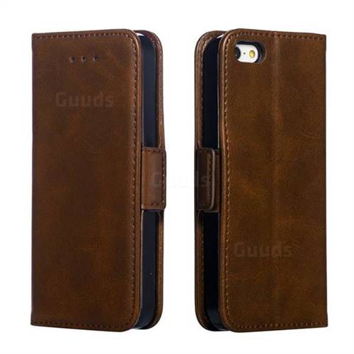 Retro Classic Calf Pattern Leather Wallet Phone Case for iPhone SE 5s 5 - Brown