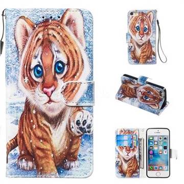 Baby Tiger Smooth Leather Phone Wallet Case for iPhone SE 5s 5