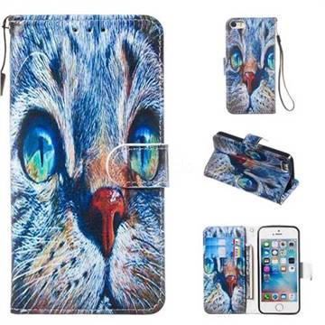 Blue Cat Smooth Leather Phone Wallet Case for iPhone SE 5s 5