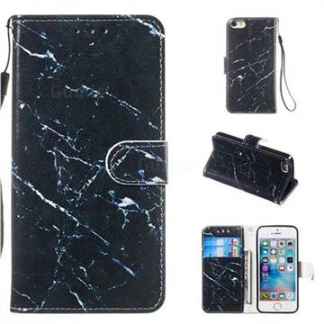 Black Marble Smooth Leather Phone Wallet Case for iPhone SE 5s 5