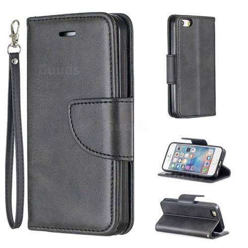 Classic Sheepskin PU Leather Phone Wallet Case for iPhone SE 5s 5 - Black
