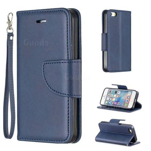 Classic Sheepskin PU Leather Phone Wallet Case for iPhone SE 5s 5 - Blue