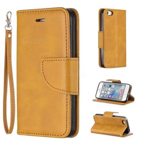 Classic Sheepskin PU Leather Phone Wallet Case for iPhone SE 5s 5 - Yellow