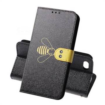 Silk Texture Bee Pattern Leather Phone Case for iPhone SE 5s 5 - Black