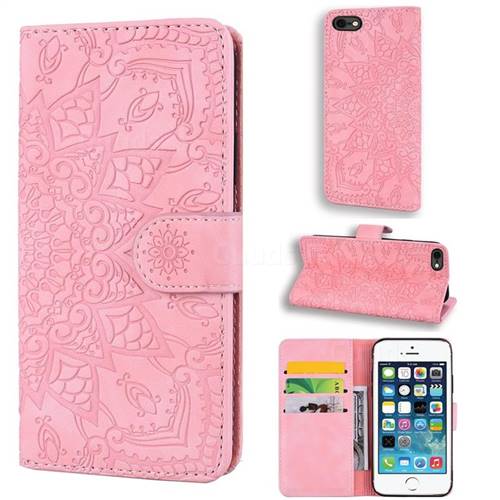 Retro Embossing Mandala Flower Leather Wallet Case for iPhone SE 5s 5 - Pink