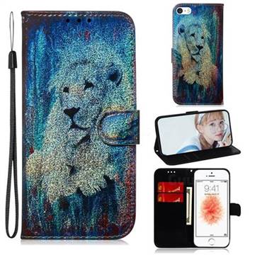 White Lion Laser Shining Leather Wallet Phone Case for iPhone SE 5s 5