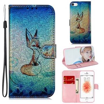 Cute Fox Laser Shining Leather Wallet Phone Case for iPhone SE 5s 5