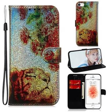 Tiger Rose Laser Shining Leather Wallet Phone Case for iPhone SE 5s 5