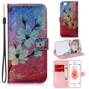 Magnolia Laser Shining Leather Wallet Phone Case for iPhone SE 5s 5