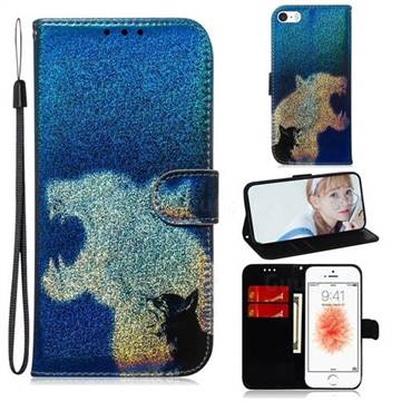 Cat and Leopard Laser Shining Leather Wallet Phone Case for iPhone SE 5s 5