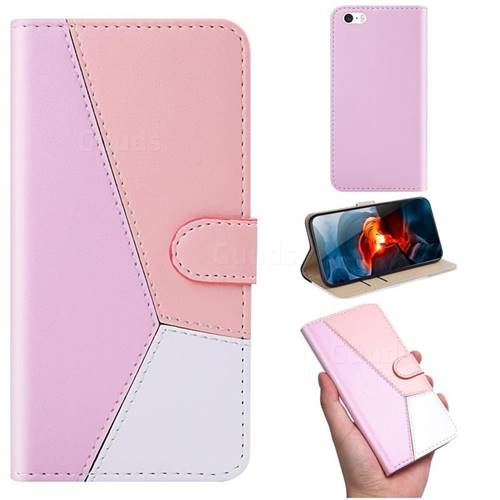 Tricolour Stitching Wallet Flip Cover for iPhone SE 5s 5 - Pink