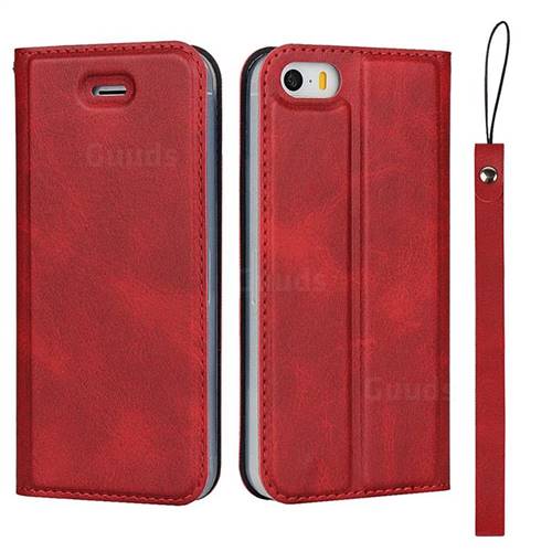 Calf Pattern Magnetic Automatic Suction Leather Wallet Case for iPhone SE 5s 5 - Red