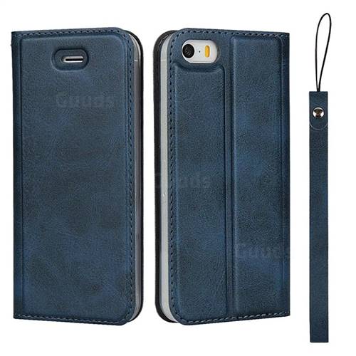 Calf Pattern Magnetic Automatic Suction Leather Wallet Case for iPhone SE 5s 5 - Blue