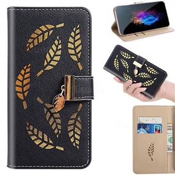 Hollow Leaves Phone Wallet Case for iPhone SE 5s 5 - Black