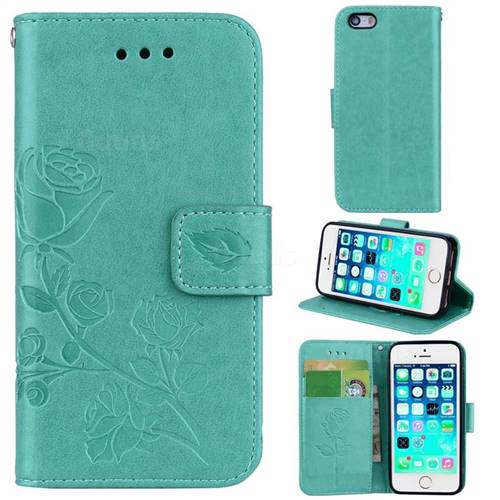 Embossing Rose Flower Leather Wallet Case for iPhone SE 5s 5 - Green
