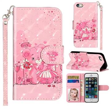 Pink Bear 3D Leather Phone Holster Wallet Case for iPhone SE 5s 5