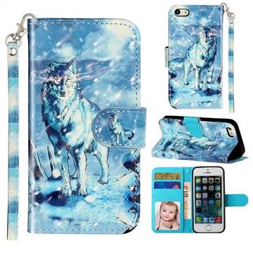 Snow Wolf 3D Leather Phone Holster Wallet Case for iPhone SE 5s 5