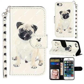 Pug Dog 3D Leather Phone Holster Wallet Case for iPhone SE 5s 5