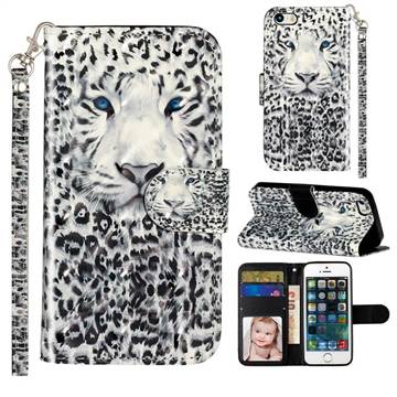 White Leopard 3D Leather Phone Holster Wallet Case for iPhone SE 5s 5