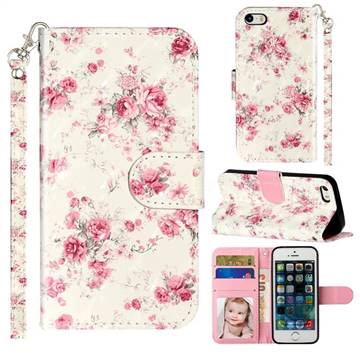 Rambler Rose Flower 3D Leather Phone Holster Wallet Case for iPhone SE 5s 5