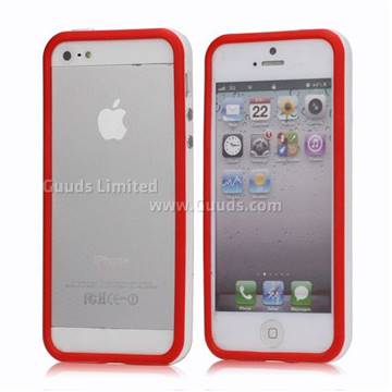 Plastic and TPU Hybrid Bumper Frame Case for iPhone 5 - White / Red