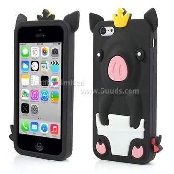 Cute Crown Pig Soft Silicone Case for iPhone 5c - Black