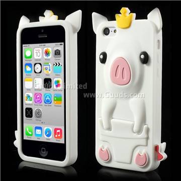 Cute Crown Pig Soft Silicone Case for iPhone 5c - White