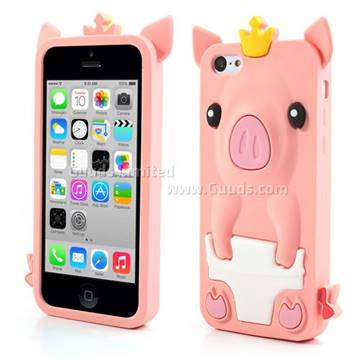 Cute Crown Pig Soft Silicone Case for iPhone 5c - Pink