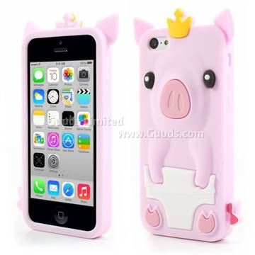 Cute Crown Pig Soft Silicone Case for iPhone 5c - Light Pink
