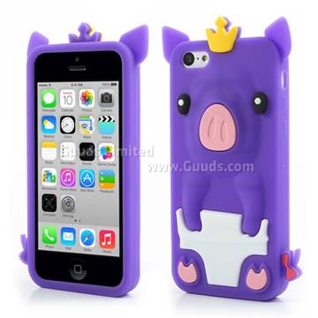 Cute Crown Pig Soft Silicone Case for iPhone 5c - Purple