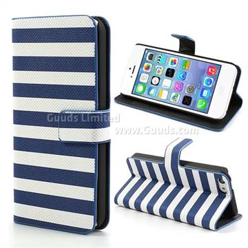 Stripe Leather Case for iPhone 5c - Blue + White